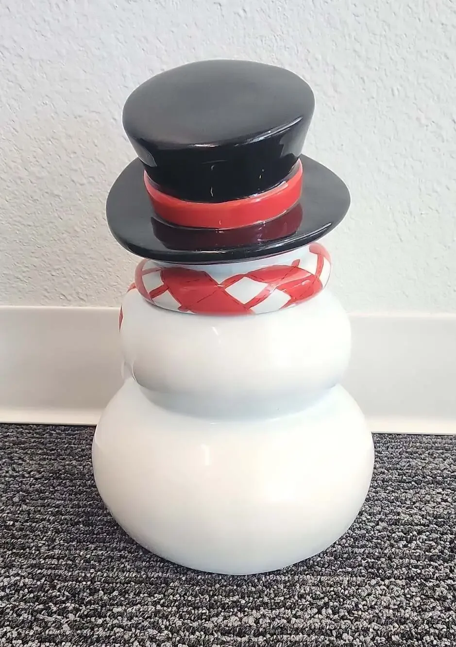 Ceramic Snowman Holiday Cookie Jar with Hat Lid